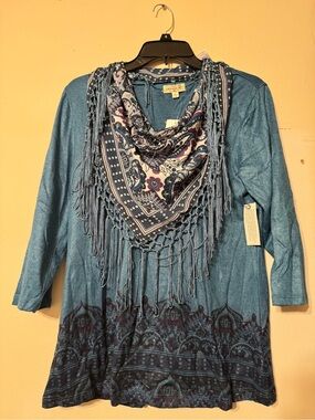 Blue Fringed Bandana Tunic Top -